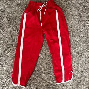 Red Track Pants with White Stripes